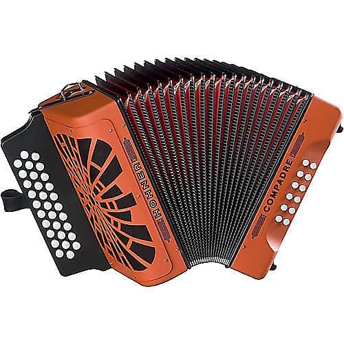 Acordeón Hohner COFO Compadre F/Bb/Eb con funda y correa en acabado naranja con rejilla plateada